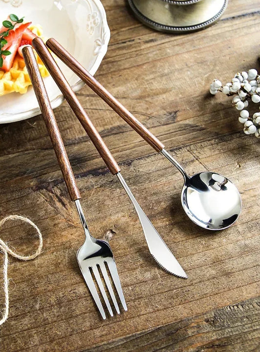 Dining Table With Modern Farmhouse Style Silverware Ferme Flatware Set With Rosewood Handle Utensils