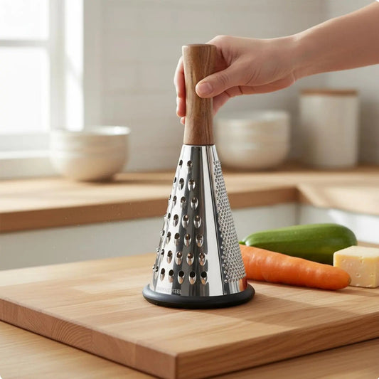 Holding Wooden Handle On Small Grater Kitchen Tool Vegetable Grater