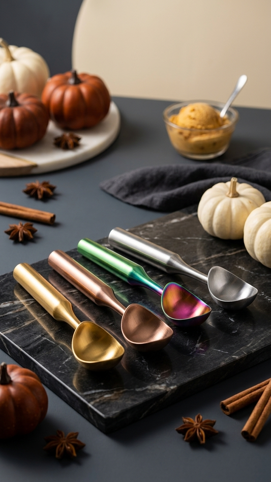 Pumpkin Ice Cream With Fall Decor Accents Stainless Steel Utensils And Autumn Dessert