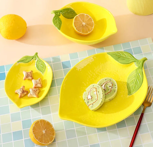 Summertime Dishes Bright Yellow Ceramic Lemons Plates And Bowl