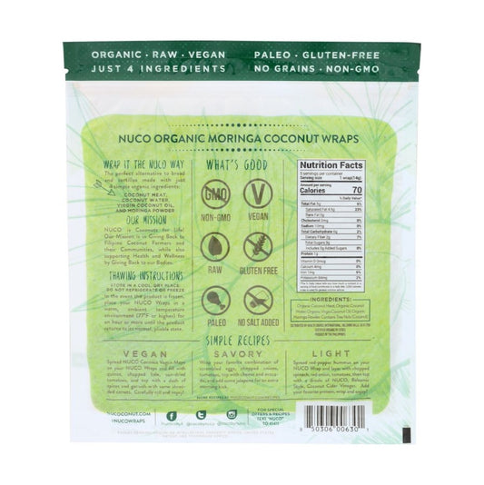 5 Moringa Wraps In Pack NUCO Organic Coconut Wraps Raw Vegan Paleo Gluten Free Non-GMO Just 4 Ingredients