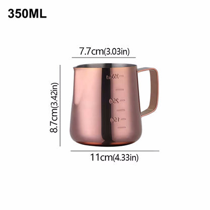 12oz Rose Gold Stainless Steel Chic Frothing Pitcher With Measurements 350ml Size