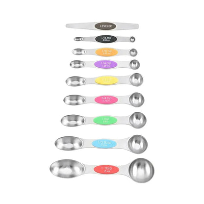 Everyday Stainless Steel Magnetic Double Headed Stackable Measuring Spoon Set 9 Piece Colorful Set