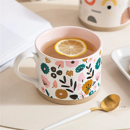 Beautiful Floral Pink Posies Mug Next To Gold Spoon With White Handle Adorable Florals