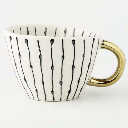 Branch Artistic Style Patterned Irregular Shaped Ceramic Mug With Gold Handle