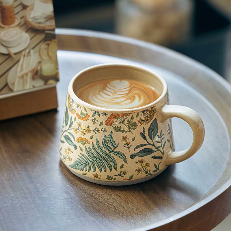 Cappuccino Coffee In Fern Enchanting Botanicals Latte Mug With Floral Botany Print