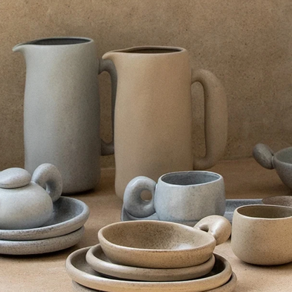 Morning Mist And Desert Haze Earthy Color Pottery Retro Organic Style Stoneware Dishes Including Beverage Pitchers