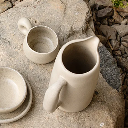 Ceramic Stoneware Organic Retro Style Pitcher And Matching Mug With Exaggerated Handle