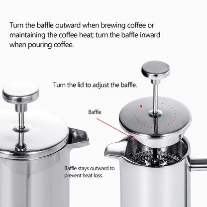 Luxury Stainless Steel French Press With Baffle To Keep Coffee Hot