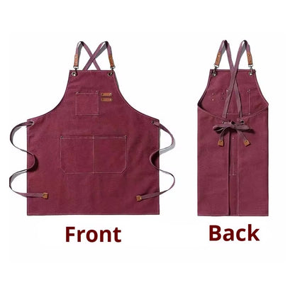 Front And Back Of Craft Style Cookout Kitchen Apron With Adjustable Tie Strings And Pockets