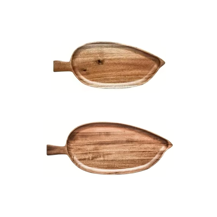 Leaf Shaped Acacia Wood Serving Trays