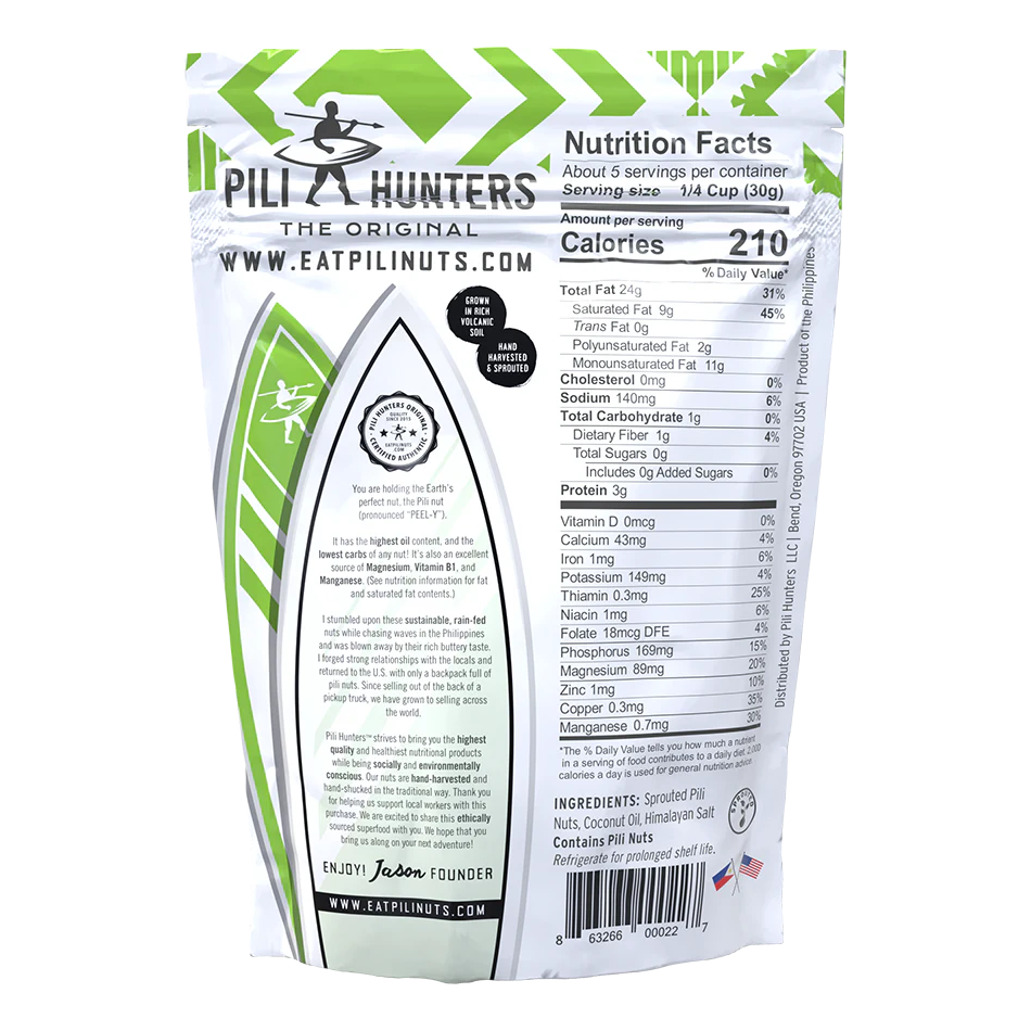 The Original Pili Hunters Nuts With Coconut Oil And Himalayan Salt Three Ingredients Pili Nut Nutrition Facts