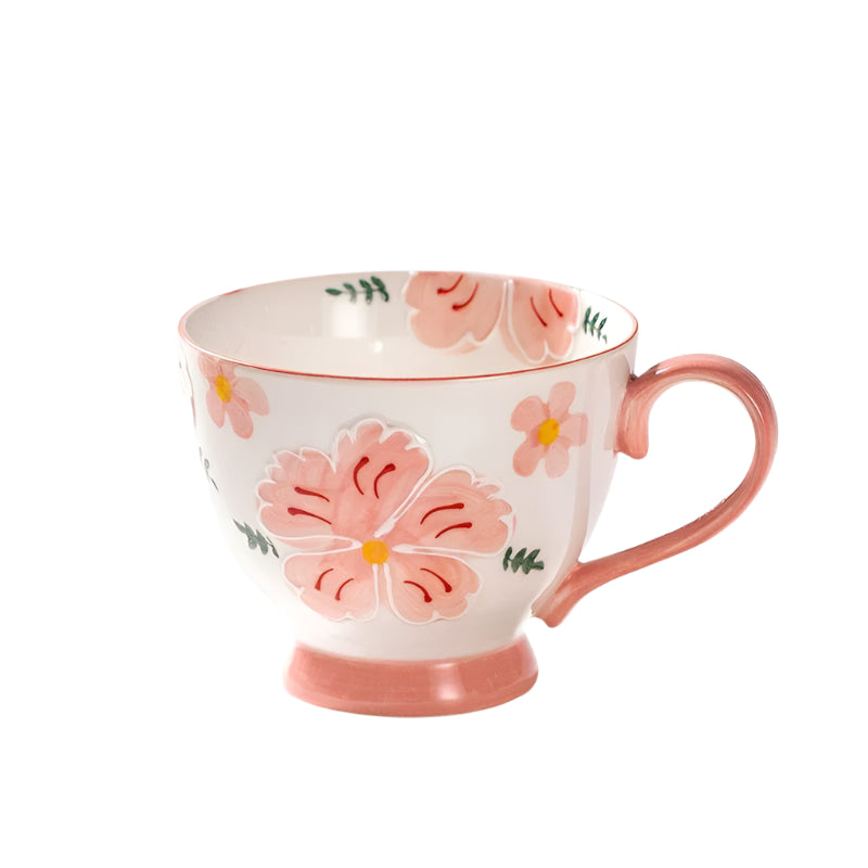 Pink Painted Petals Ceramic Tea Cup