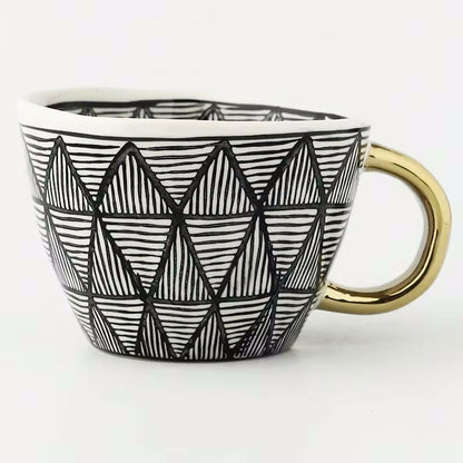 Pinnacles Artistic Style Patterned Irregular Shaped Ceramic Mug With Gold Handle