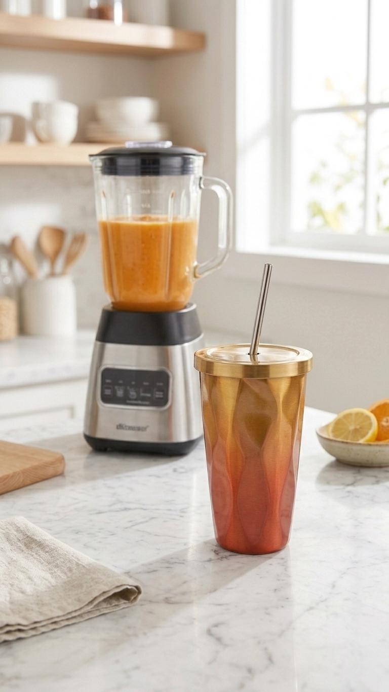 Pumpkin Orange Smoothie With Daybreak Tumbler Cup Orange Prismatic Drinkware