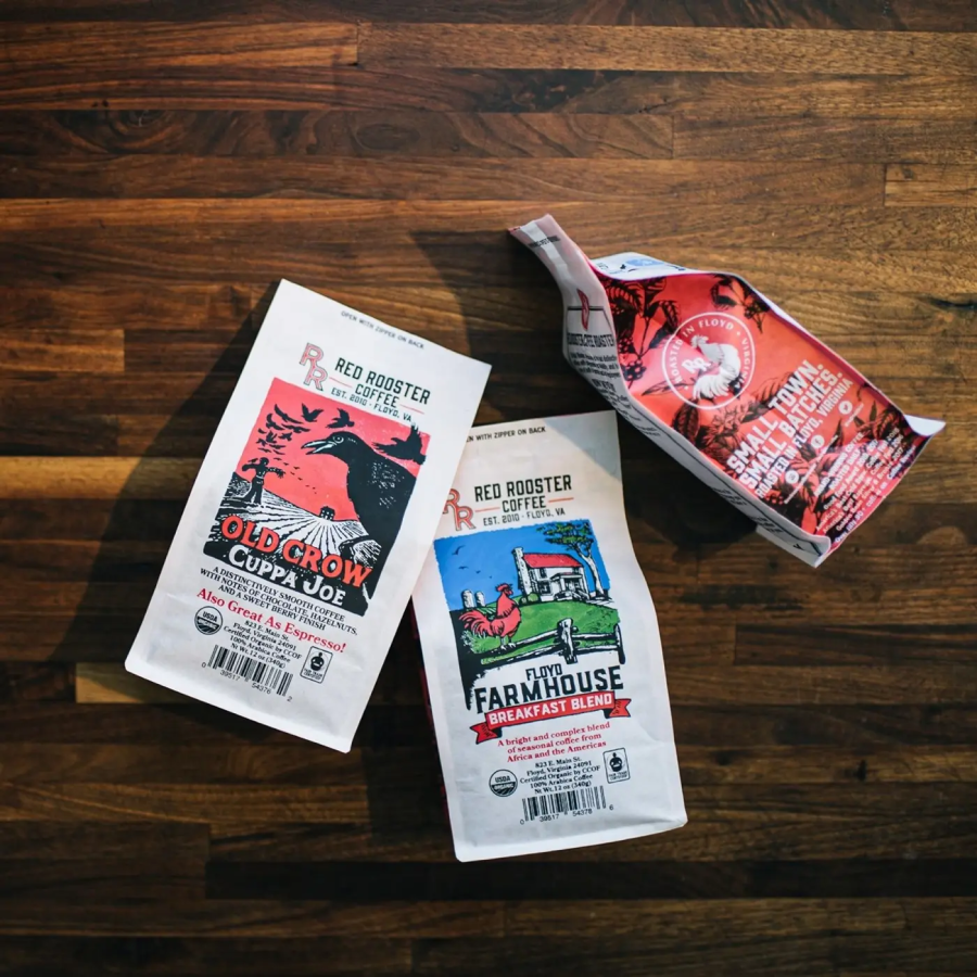 Red Rooster Organic Coffees Old Crow And Floyd Farmhouse Bagged Coffee Beans