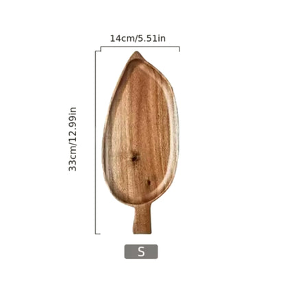 Small Leaf Shaped Acacia Wood Serving Tray Size Measurements