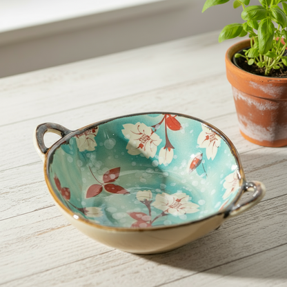 Farmhouse Style Irregular Shaped Ceramic Bowls With Handles