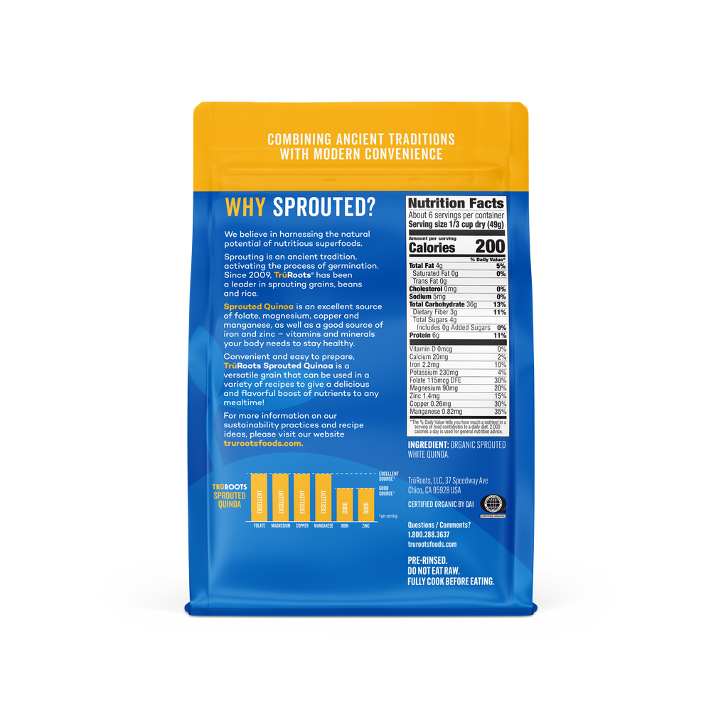 Organic Tru Roots Sprouted Quinoa Ingredients And Nutrition Facts 11 Ounce