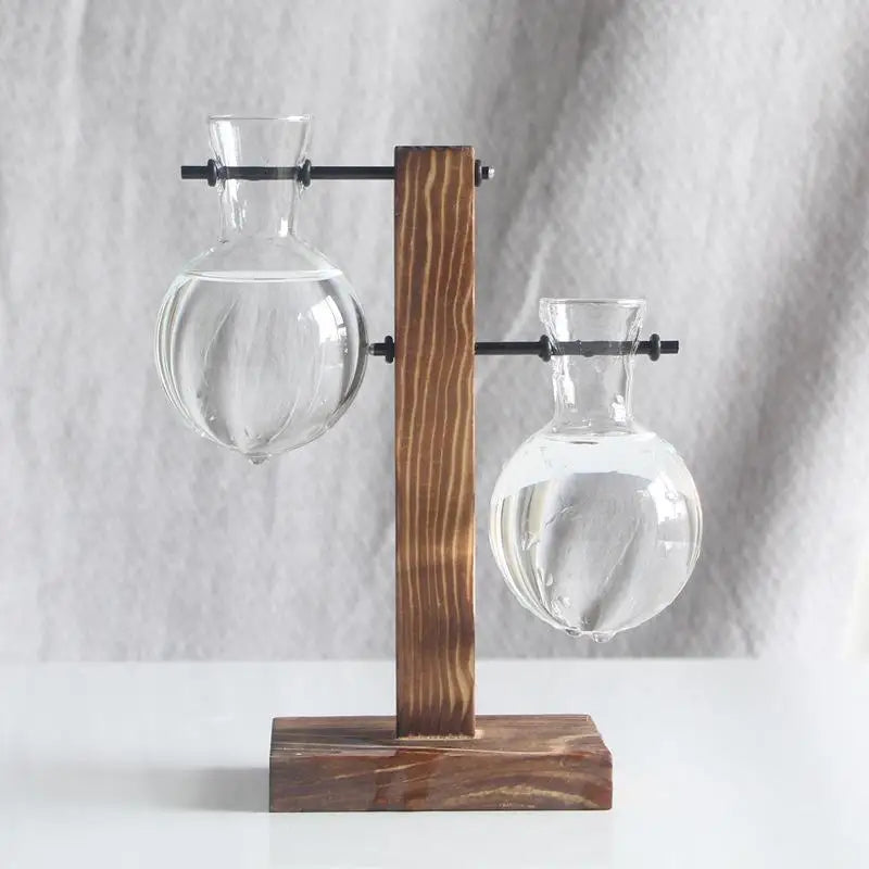Double Staggered Wood And Glass Hanging Post Tabletop Style Vase