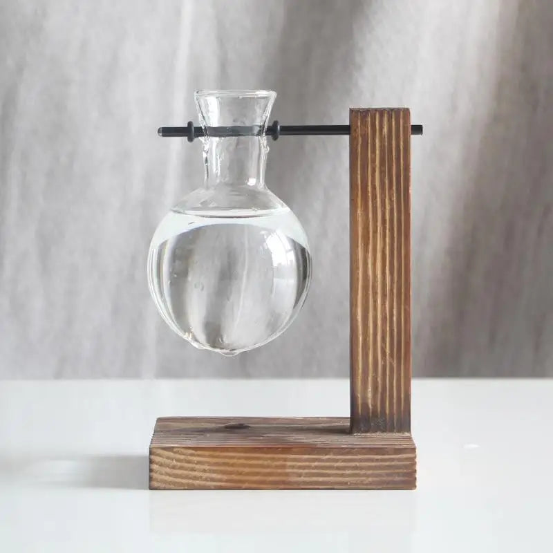Single Wood And Glass Hanging Post Tabletop Style Vase