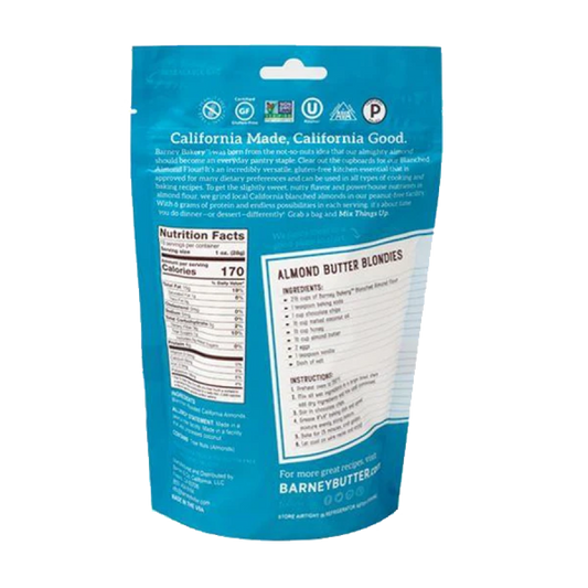 Back Of Bag Of California Almond Barney Bakery Flour Non-GMO Almond Gluten Free Flour