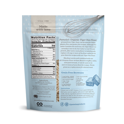 Pamela's Organic Tiger Nut Flour Single Ingredient Nutrition Facts Grain Free Brownies Recipe