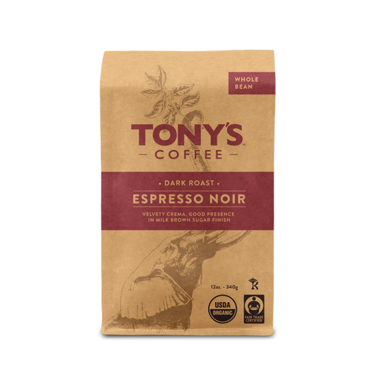 Tony's Coffee Organic Espresso Noir Dark Roast Whole Bean 12oz