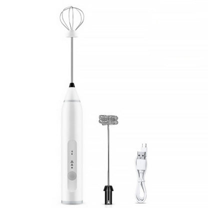White Milk Frother Wand With Two Heads USB Rechargeable